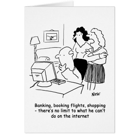 Incompetente man achter computer (Voorkant)