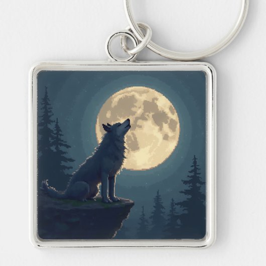 Incontournable ! Porte-clés Loup au Clair de Lune (Devant)
