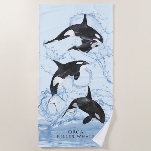 Incredible Black and White Watercolor Orcas Strandlaken (Voorkant)