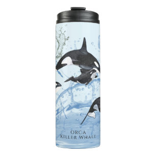 Incredible Black and White Watercolor Orcas Thermosbeker