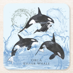 Incredible Black and White Watercolor Orcas Vierkante Kartonnen Onderzetter