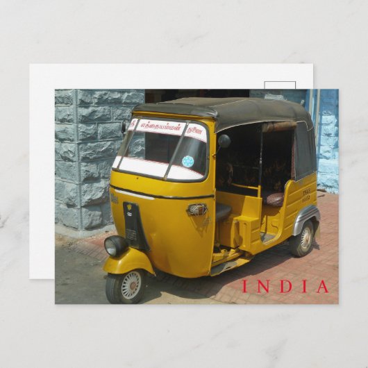 Inde auto rickshaw vue carte postale (Devant / Derrière)