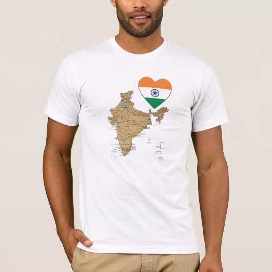 Inde Drapeau Coeur et carte T-shirt (Devant)