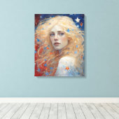 Independence Day Vrouw Rood Wit Blauw Canvas Afdruk (Insitu (Houten vloer))
