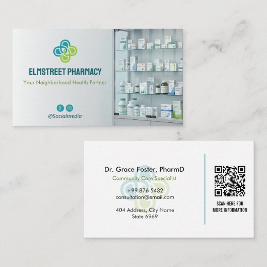 Independent Pharmacy | Modern Minimalist Barcode Visitekaartje (Voorkant / Achterkant)