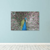 India Blauw Peacock Triptiek Canvas (Insitu (Houten vloer))