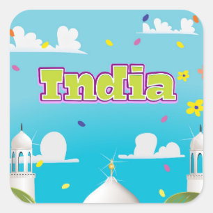 India Cartoon Reisprint. Vierkante Sticker