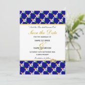 INDIA Christelijke Trouwdag Speciale Viering BLauw Save The Date (Staand voorkant)