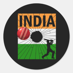 India Cricket Met Indiase Vlag Kwaststreek Ashoka Ronde Sticker
