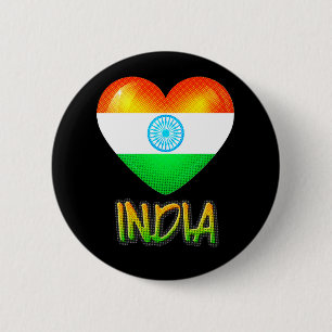 India Flag Heart Cutout Ronde Button 5,7 Cm
