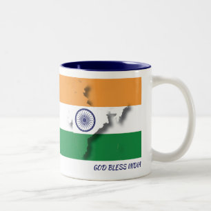 INDIA FLAG MAP Gepersonaliseerd WITTE scripts Tweekleurige Koffiemok