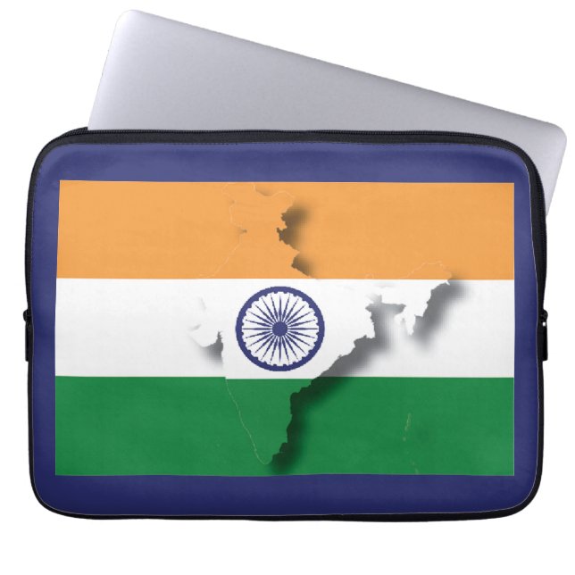 INDIA Flag Map Patriottic Computer BLUE Laptop Sleeve (Voorkant)
