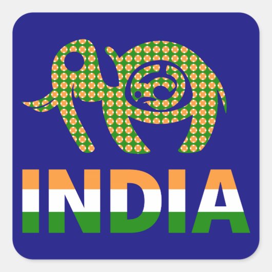 India, geschilderde olifant vierkante sticker (Voorkant)