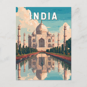 India Illustratie Reis Kunst Vintage Briefkaart