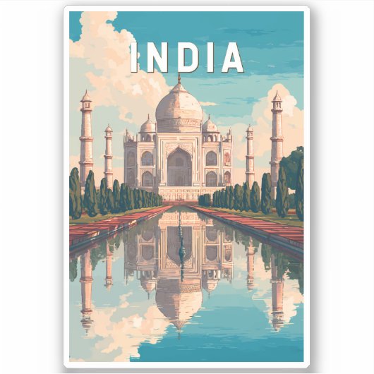 India Illustration Travel Art Vintage Sticker (Voorkant)