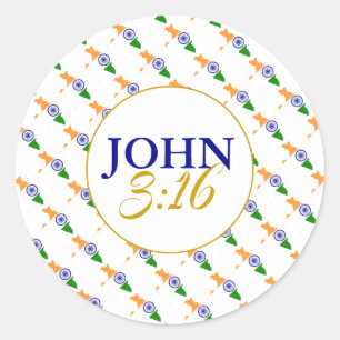 INDIA Johannes 3:16 God zo hield van de wereld Ronde Sticker