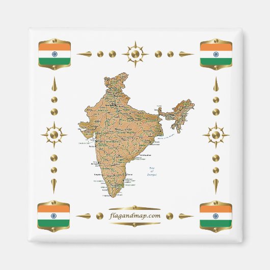 India Map + Flagers Magnet Magneet (Voorkant)