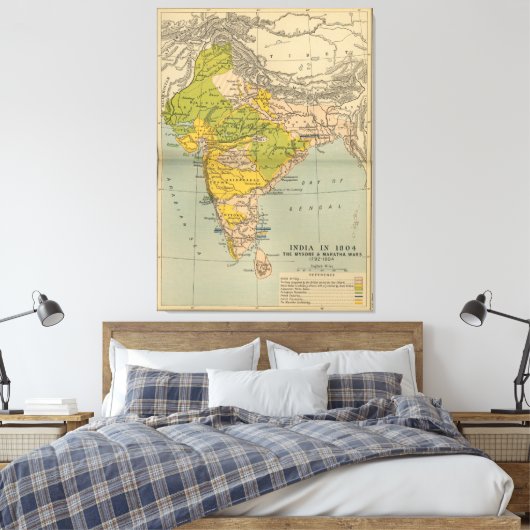 India Maratha en Mysore War Map (1804) Canvas Afdruk (Insitu (Slaapkamer))