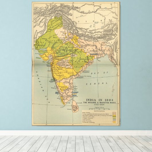 India Maratha en Mysore War Map (1804) Canvas Afdruk (Insitu (Houten vloer))