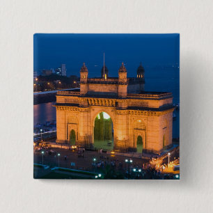 INDIA, Mumbai (Bombay): Gateway of India / Vierkante Button 5,1 Cm