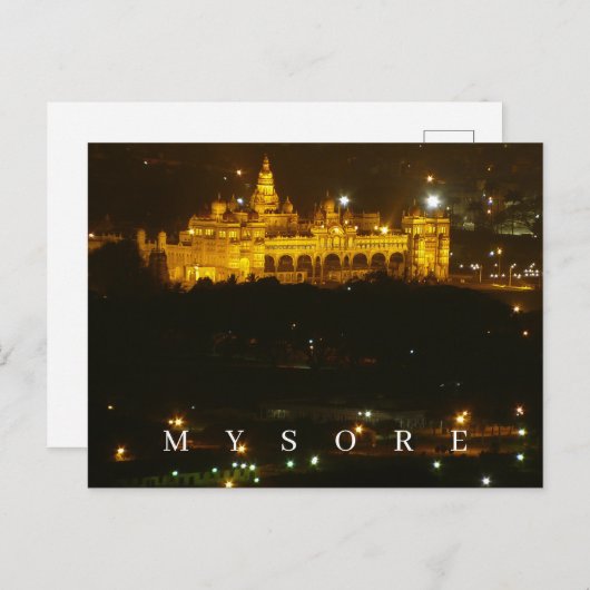 India Mysore-paleis 's nachts ansichtkaart Briefkaart (Voorkant / Achterkant)
