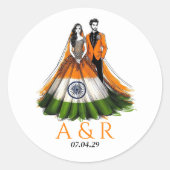 India paar bruiloft ronde sticker (Voorkant)