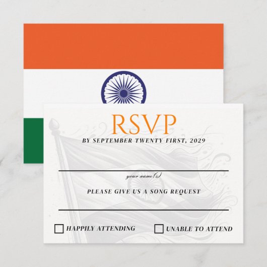 India paar RSVP kaartje (Voorkant / Achterkant)