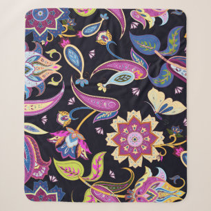 India Paisley Naadloos Bloemen Ornament Sherpa Deken