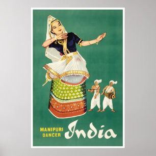 India Reisposter Manipuri Danser Kunstprint Poster