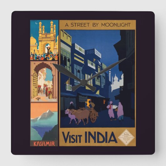 India Reizen Poster Collage wandklok Vierkante Klok (Voorkant)