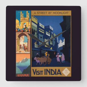 India Reizen Poster Collage wandklok Vierkante Klok