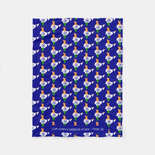 INDIA-scripts Christelijk LOVE HOESJES blauw Fleece Deken (Voorkant)