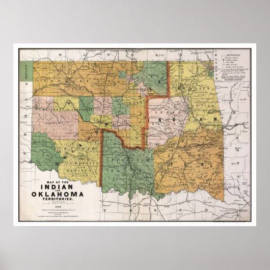 India Territory OK Map 1892 Poster (Voorkant)