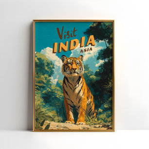 India Tijger Vintage Reizen Poster
