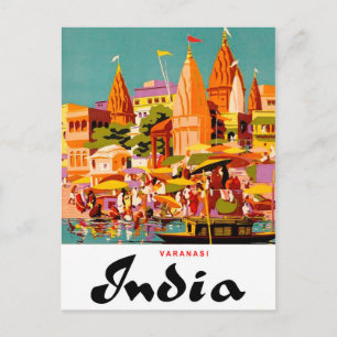 India, traditionele gebouwen in de stad Varanasi Briefkaart