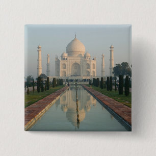 INDIA, Uttar Pradesh, Agra: Taj Mahal, ochtend Vierkante Button 5,1 Cm