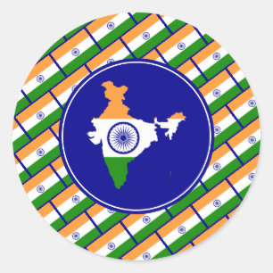 INDIA VLAG Indiase kaart Stijlvol Patriottisch Ronde Sticker