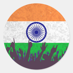 India vlag met publiek ronde sticker