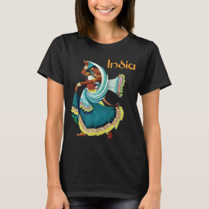 India Vrouw Saree Kleurrijke Retro Reis T-Shirt