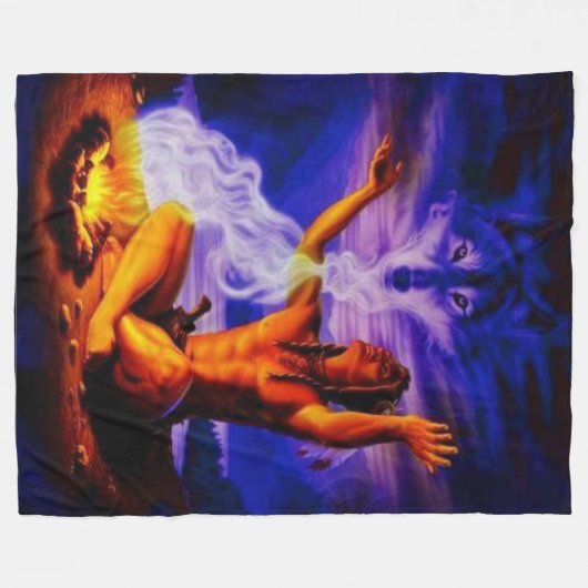 INDIAAN en WOLF Fleece Deken (Voorkant (Horizontaal))