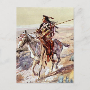 “Indiaan met speer” Cowboy Art door Charles Russel Briefkaart