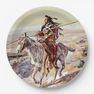“Indiaan met speer” Cowboy Art door Charles Russel Papieren Bordje