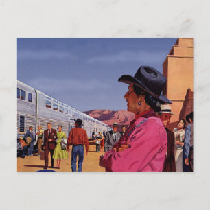  Indiaan op een treinstation Briefkaart