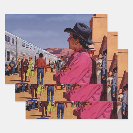  Indiaan op een treinstation Inpakpapier Vel (Set)