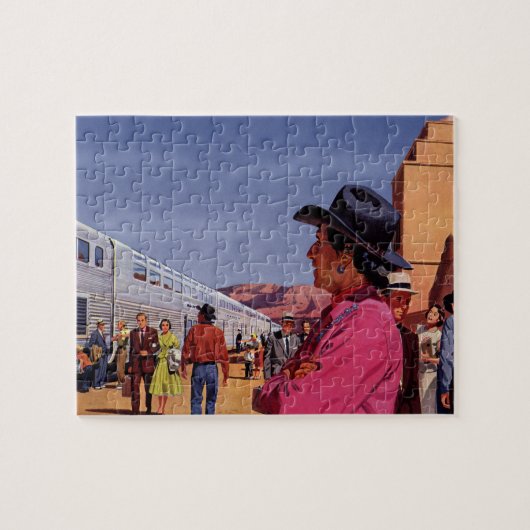  Indiaan op een treinstation Legpuzzel (Horizontaal)