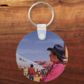  Indiaan op een treinstation Sleutelhanger (Voorkant)