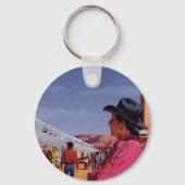  Indiaan op een treinstation Sleutelhanger (Achterkant)