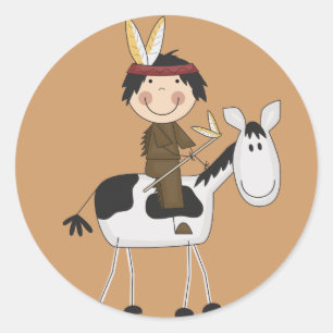 Indiaan op paardenoverhemden en cadeautjes ronde sticker