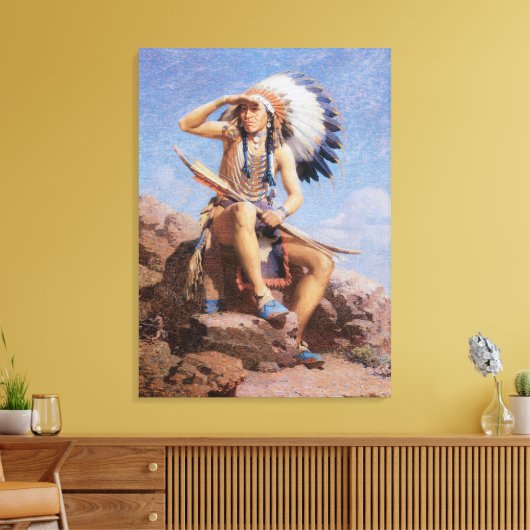 Indiaan, The Scout by Leigh Canvas Afdruk (Insitu (Woonkamer))