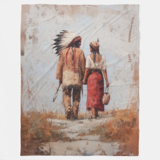 Indiaans Stel Dekbed Fleece Deken (Voorkant)